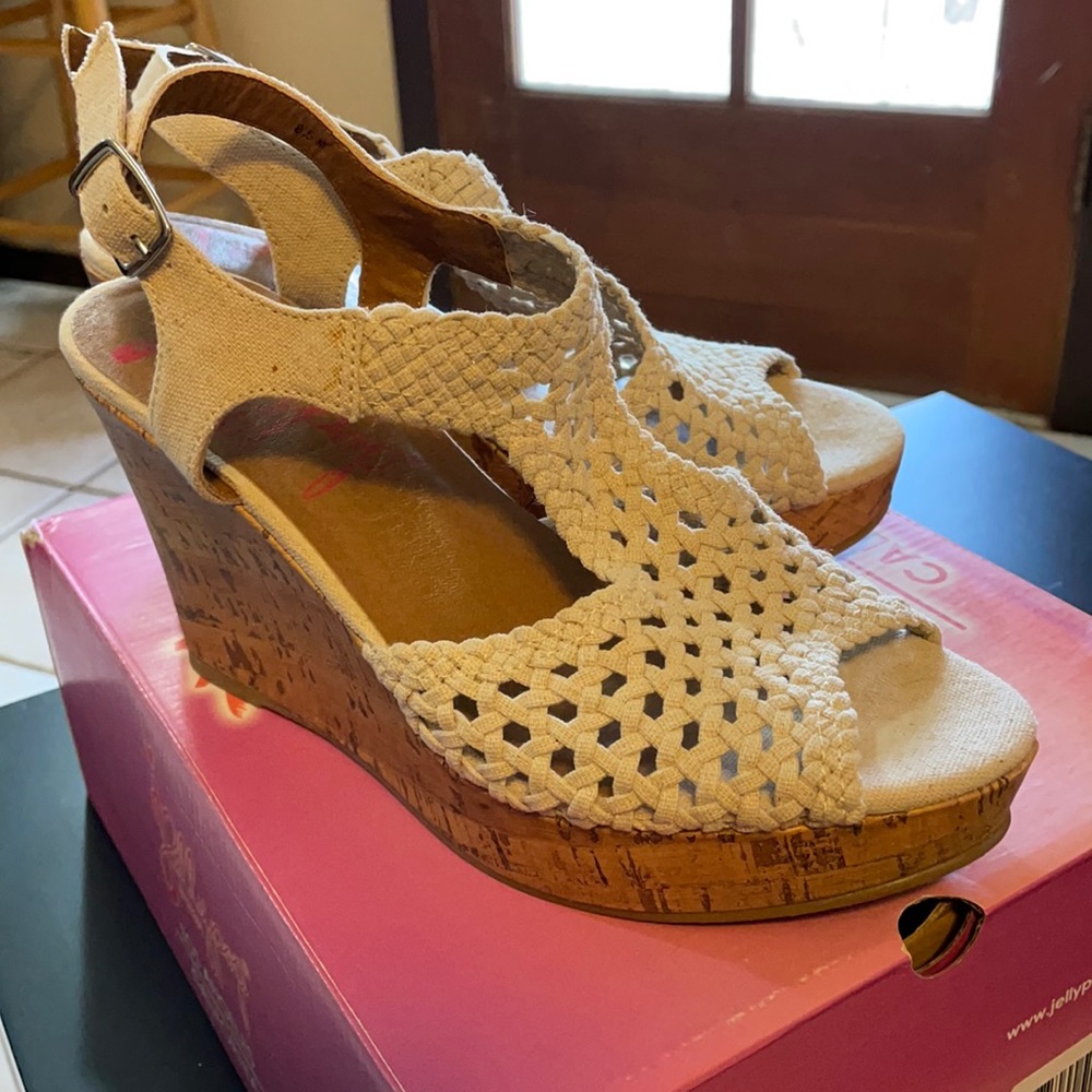 Jellypop natural linen wedge sandals
